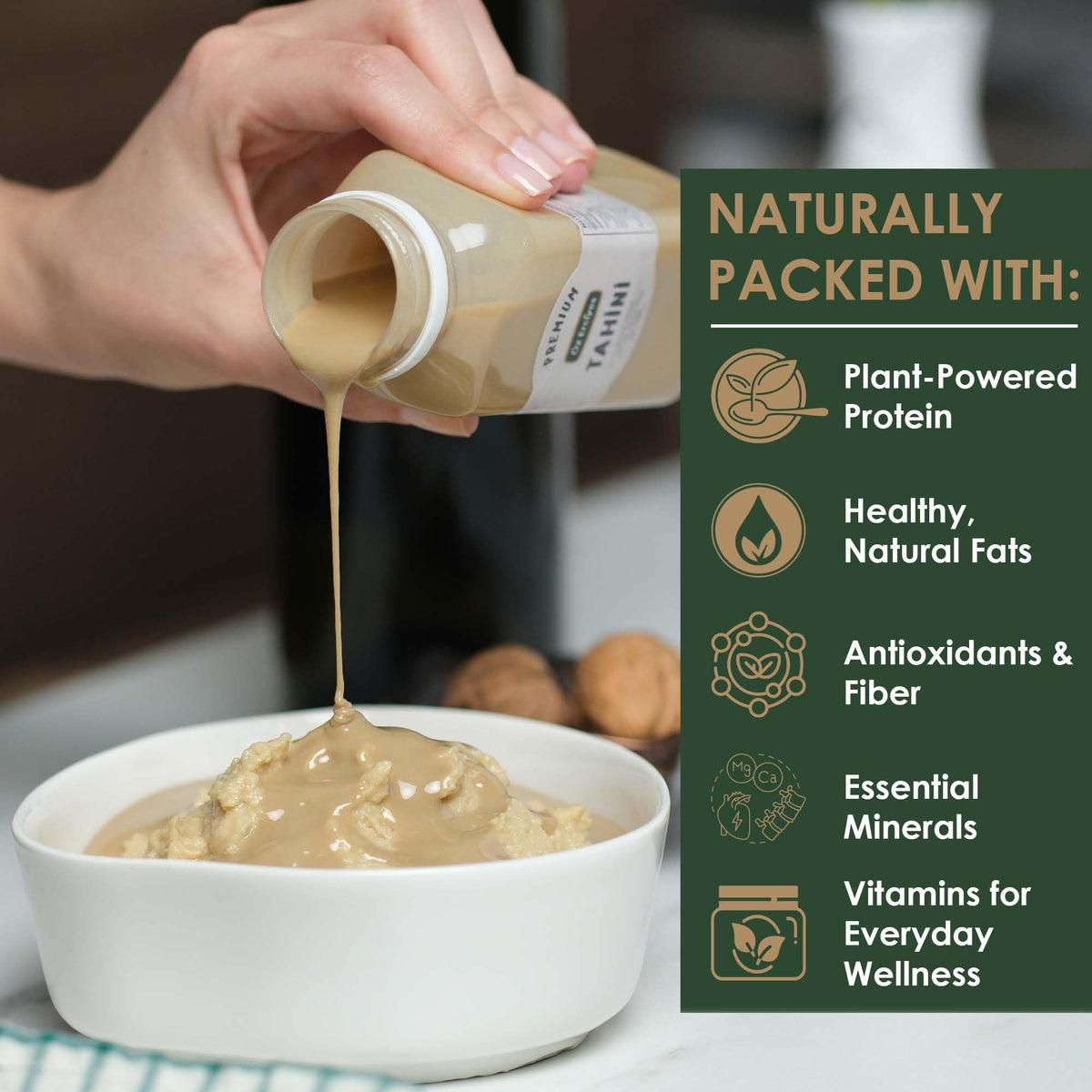 OZ ERCIYES Premium Tahini Paste, silky texture ideal for hummus.