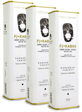 P.J. KABOS Fresh 2025 harvest bottle pour for finishing dishes.