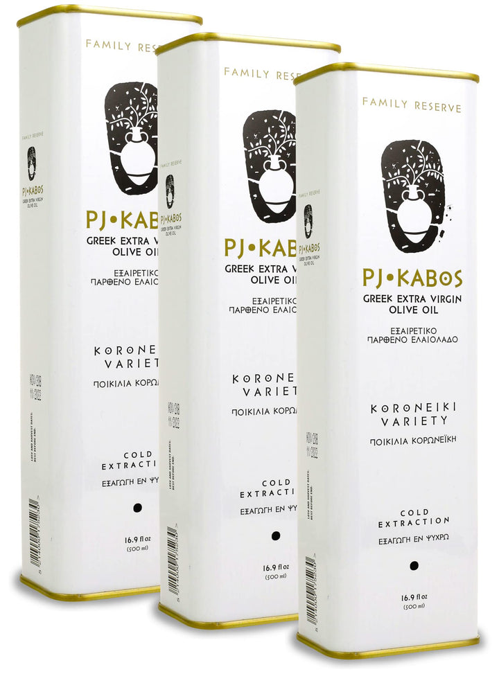 P.J. KABOS Fresh 2025 harvest bottle pour for finishing dishes.