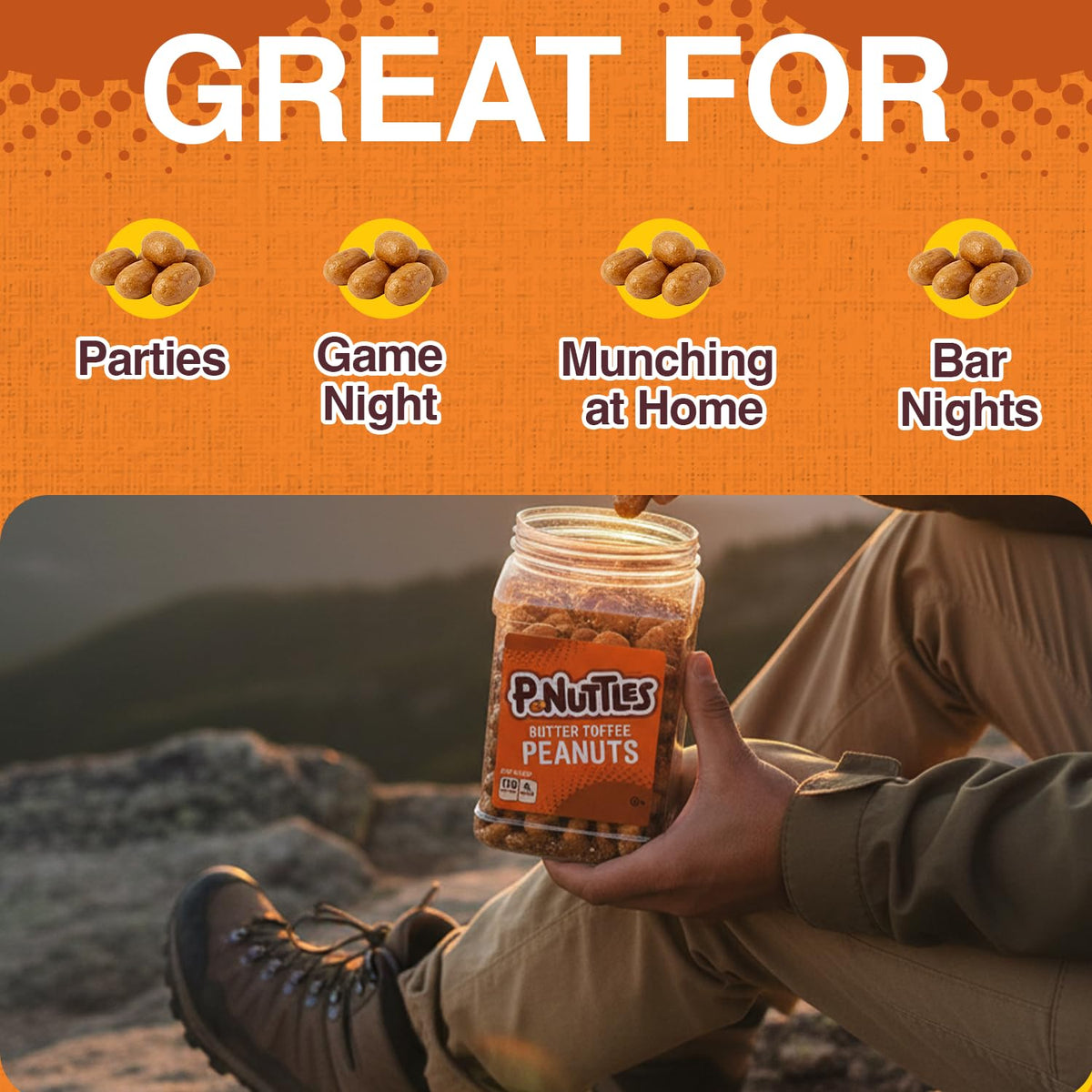 P-Nuttles Butter Toffee Peanuts shown in two 44-ounce resealable jars