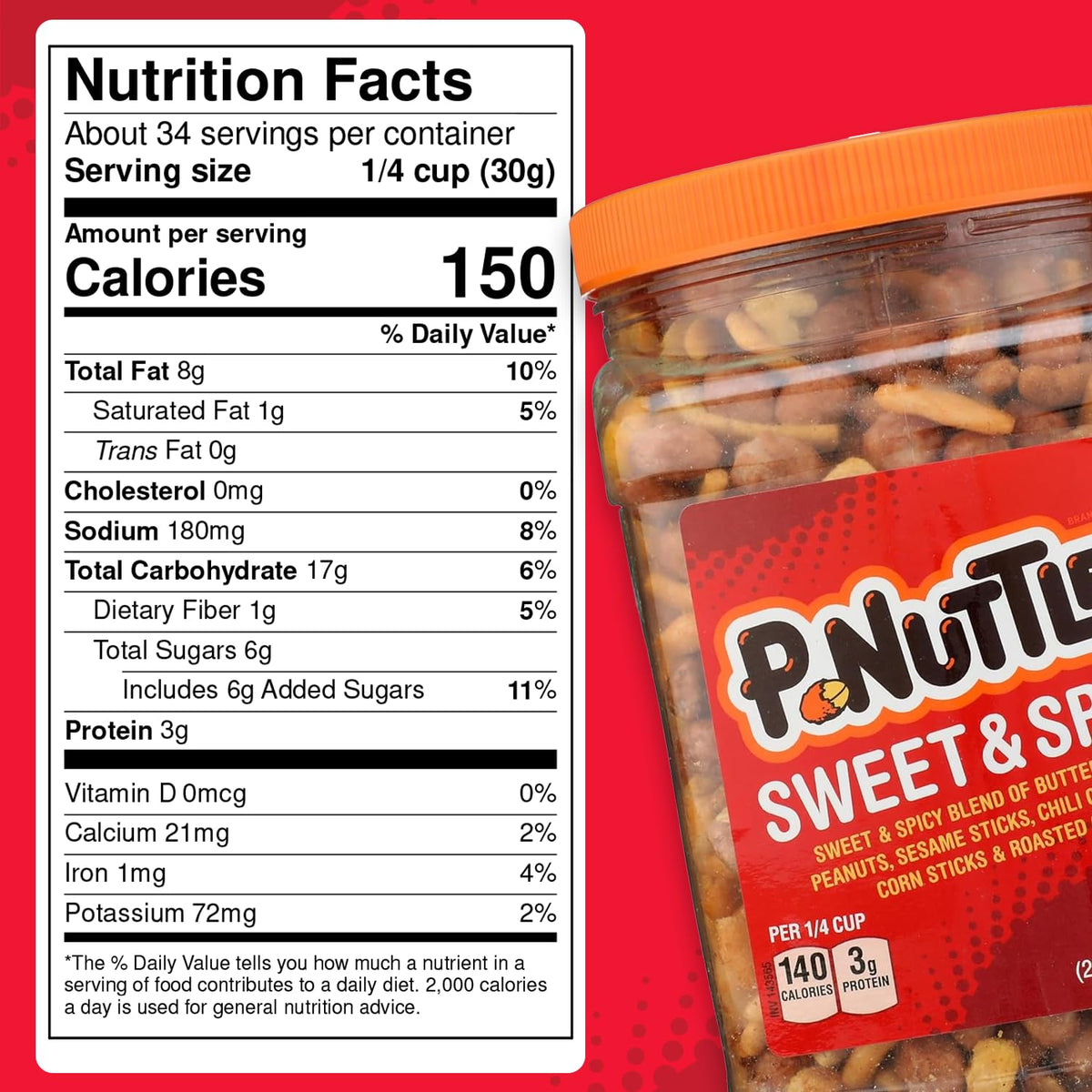 P-Nuttles butter toffee peanuts with sesame sticks offer crunchy, satisfying texture.