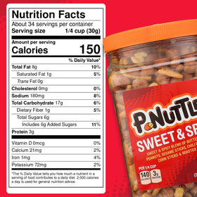 P-Nuttles butter toffee peanuts with sesame sticks offer crunchy, satisfying texture.