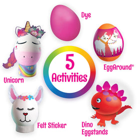 PAAS Dino Egg Kit offers prehistoric fun with dyes, stickers, and stands.
