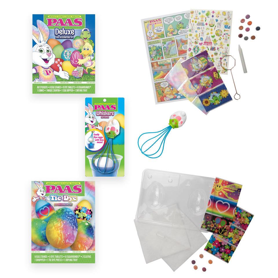 PAAS Easter bundle deluxe kit with vibrant stickers for creative egg decorating.