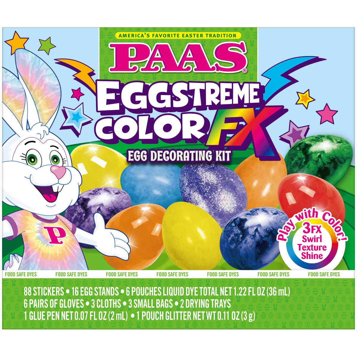 PAAS Eggstreme swirl finish on an egg boosts color depth for bold Easter displays