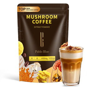 Pablo Blue Instant Mushroom Coffee jar showing premium blend for focused mornings
