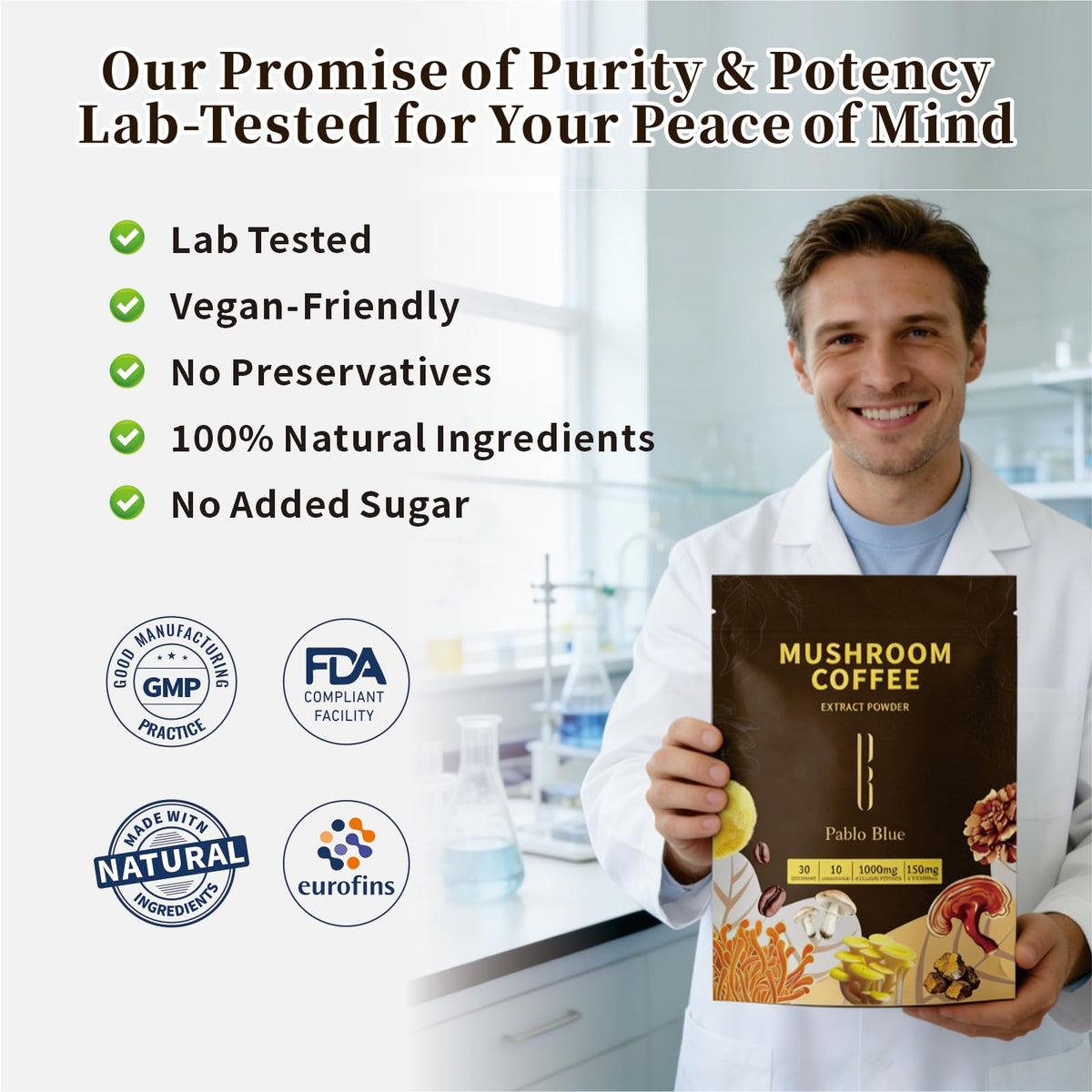 Pablo Blue morning routine with mushroom coffee ready in seconds