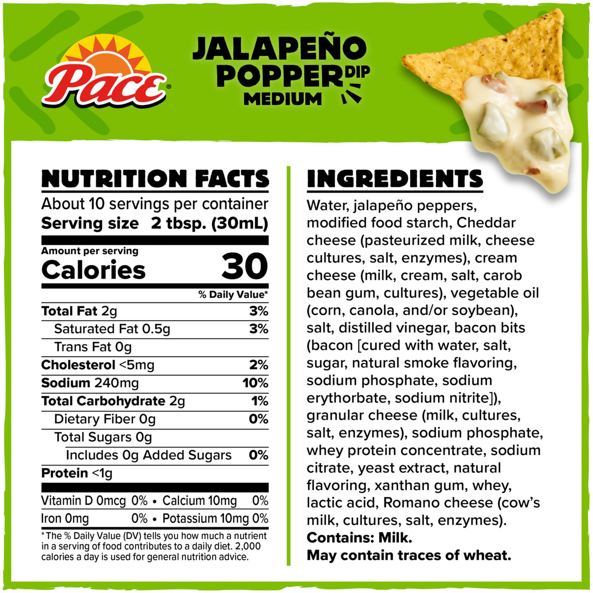 Pace Jalapeño Popper Dip creamy-queso-sauce ideal for dipping chips.