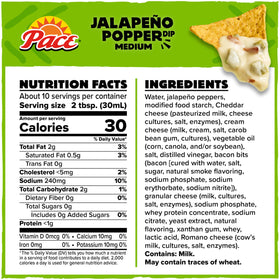 Pace Jalapeño Popper Dip creamy-queso-sauce ideal for dipping chips.