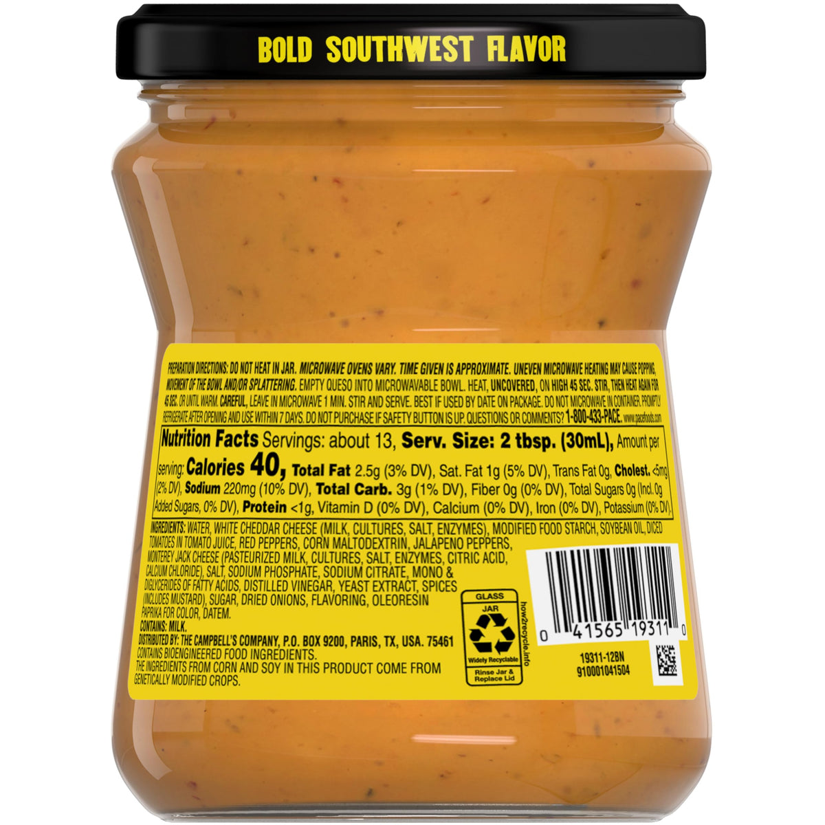 Pace Pack of six Salsa Con Queso jars on pantry shelf