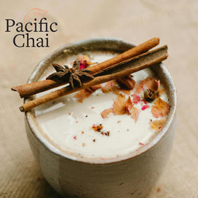 Pacific Chai Spiced Chai Latte Mix iced glass demonstrates versatile cold latte option.