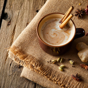 Cozy morning scene with Pacific Chai Vanilla Latte Mix and mug.