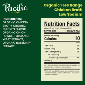 Pacific Foods broth label highlights USDA Organic certification for clean ingredients.