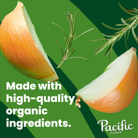 Pacific Foods Free Range Chicken Broth label emphasizes organic ingredients.