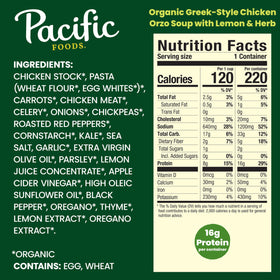 Pacific Foods Greek-Style Chicken Orzo Soup ready-to-heat option for lunches.