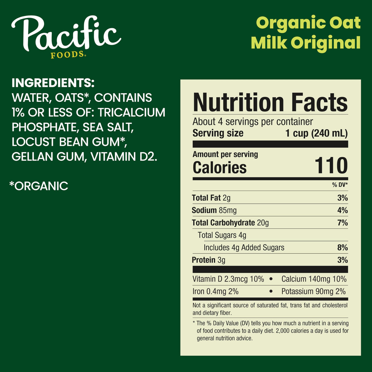 Pacific Foods oat milk 12-pack on display – convenient shelf-stable option for kitchens.