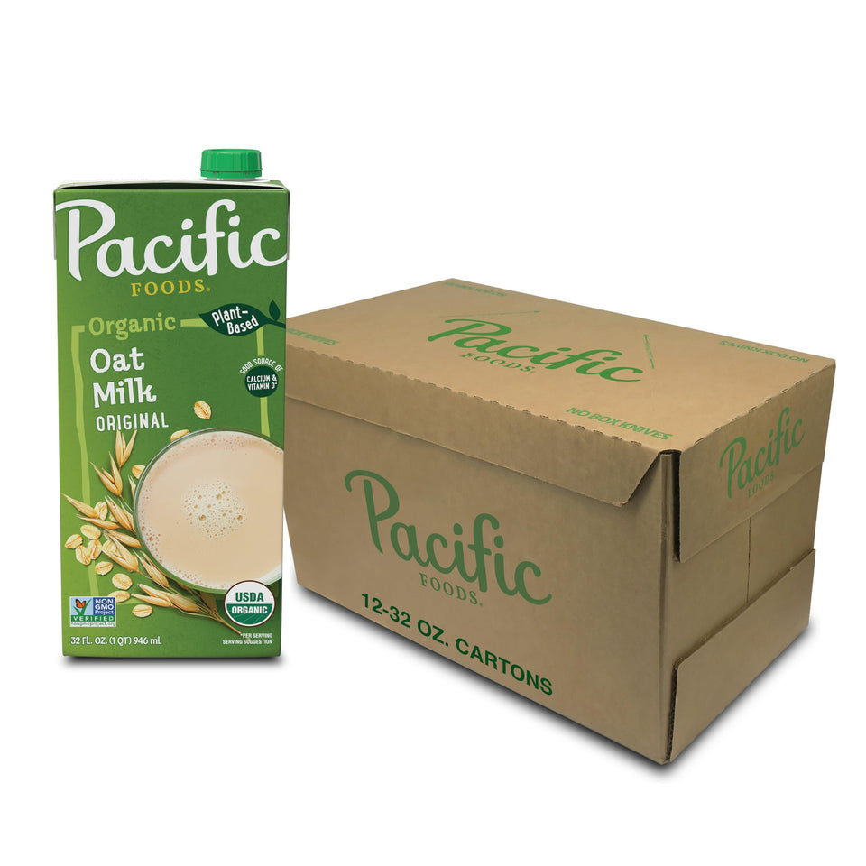 Pacific Foods Original Organic Oat Milk carton – creamy dairy-free substitute for everyday beverages.