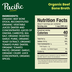 Pacific Foods Organic Beef Bone Broth cup steaming, ready to sip or cook