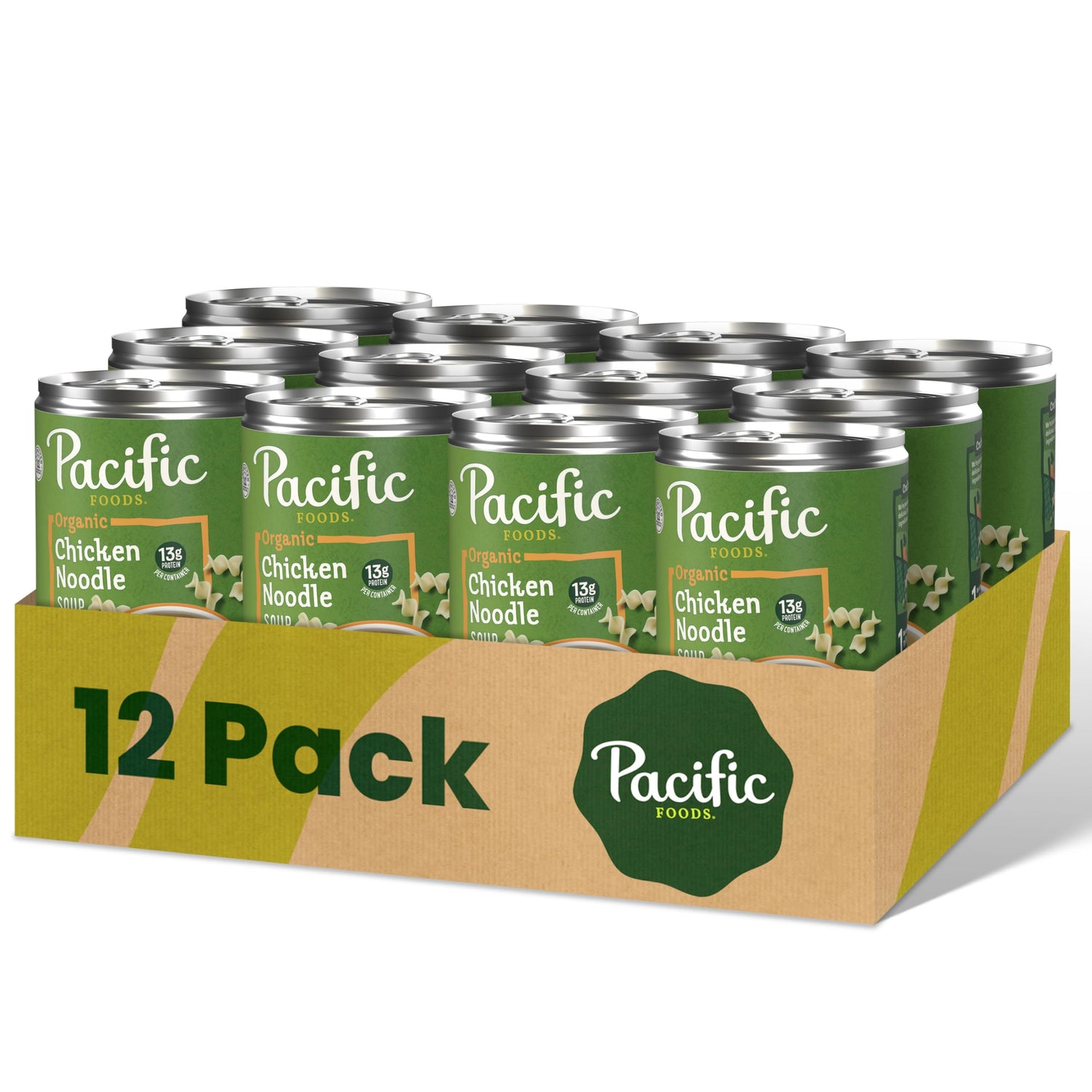Pacific Foods Organic Chicken Noodle Soup can ready to heat for a satisfying meal.