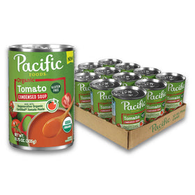 Pacific Foods Organic Condensed Tomato Soup case can, convenient pantry staple for meals