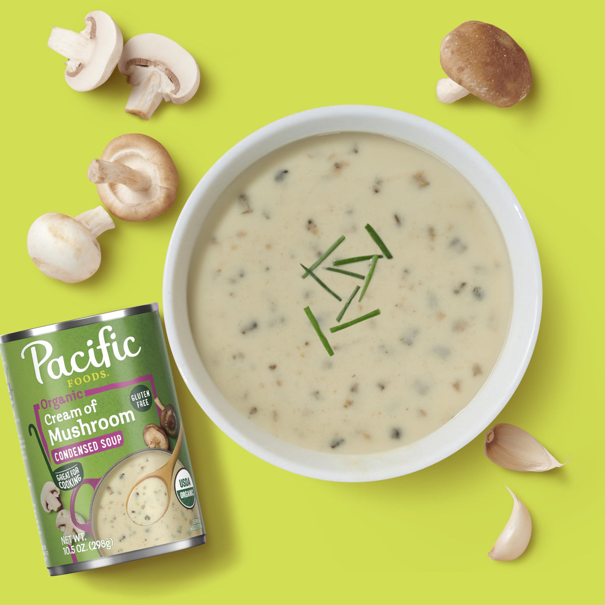 Pacific Foods Organic Cream of Mushroom Soup ingredients view, organic non-GMO base for soups.