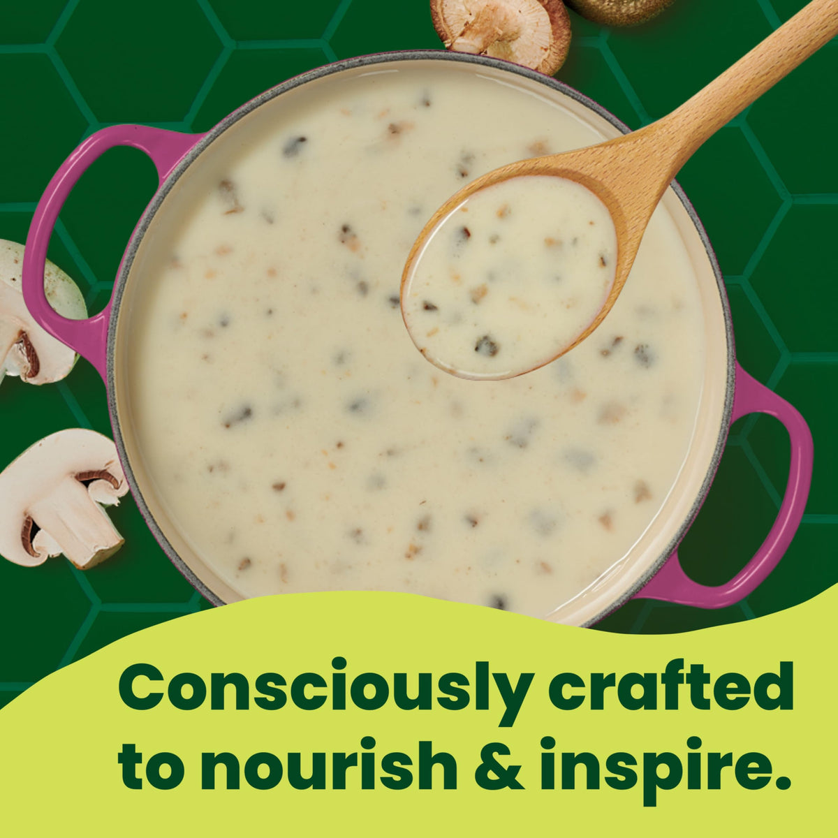 Pacific Foods Organic Cream of Mushroom Soup, snack-ready with toppings ideas.