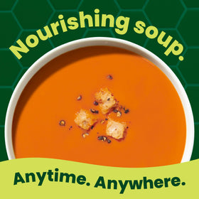 Pacific Foods Organic Creamy Tomato Soup label close-up highlighting organic, non-GMO ingredients.