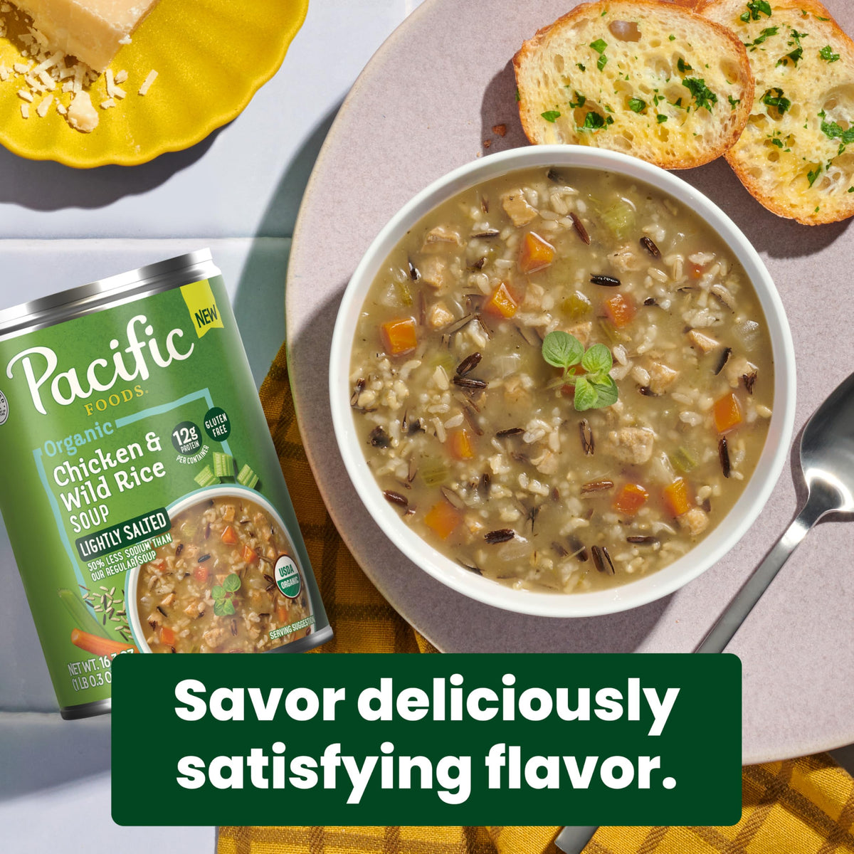 Pacific Foods packaging emphasizes recyclability and sustainable sourcing.