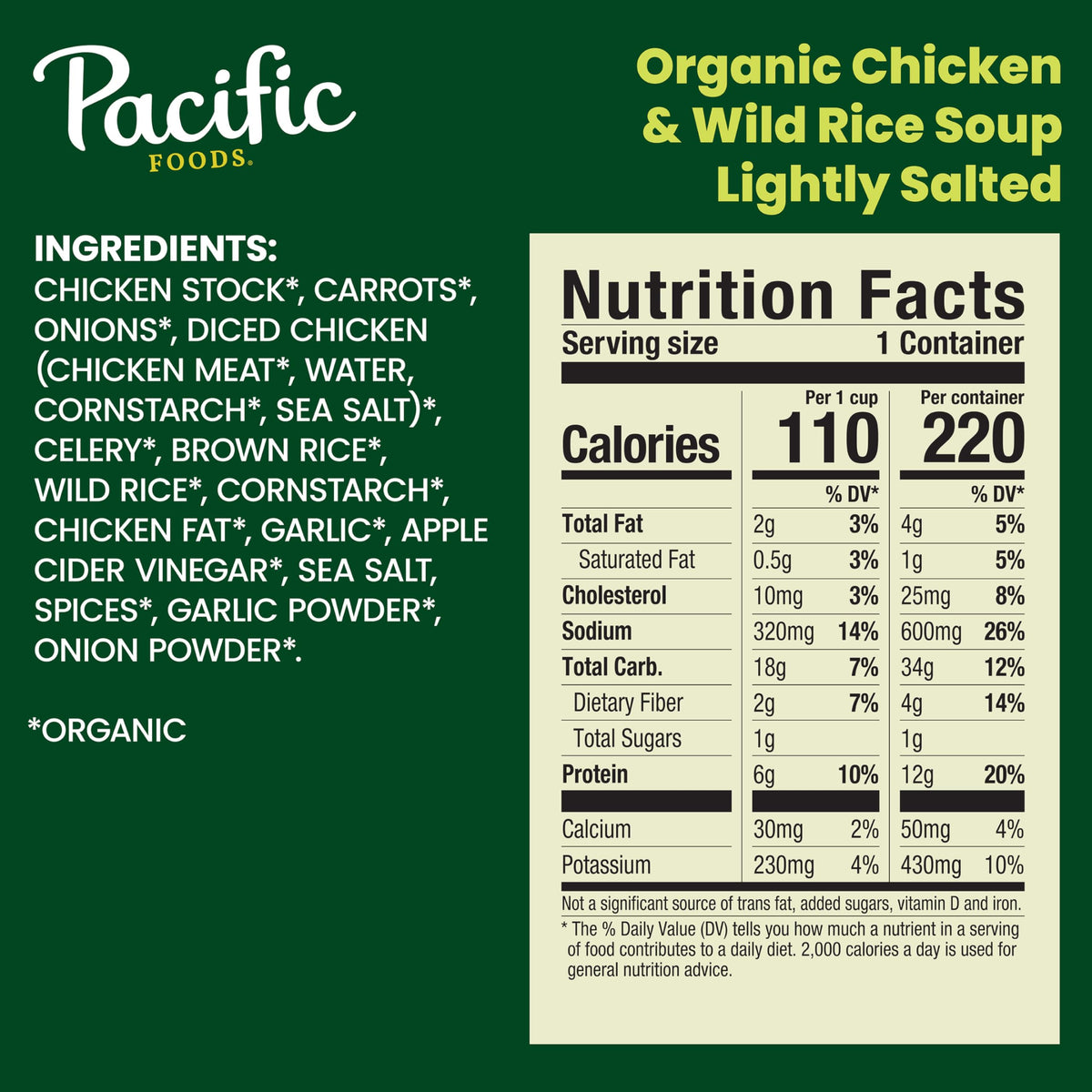 Pacific Foods soup can opened, showcasing chicken and vegetables; protein-rich comfort in minutes.