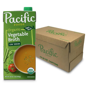 Pacific Foods Organic Low Sodium Vegetable Broth carton for quick soups