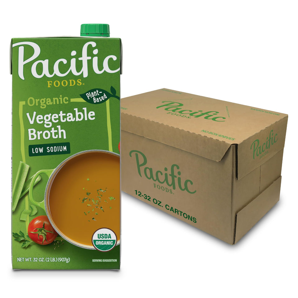 Pacific Foods Organic Low Sodium Vegetable Broth carton for quick soups