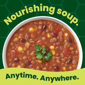 Pacific Foods Organic Vegetable Lentil Soup label close-up with Organic and non-GMO assurance