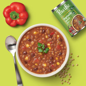 Pacific Foods Organic Vegetable Lentil Soup serving bowl ready-to-heat meal