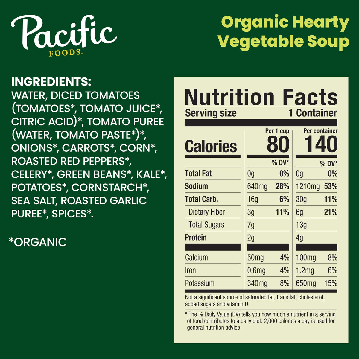 Pacific Foods organic vegetables blend with tomatoes, green beans, and peppers for a hearty base.