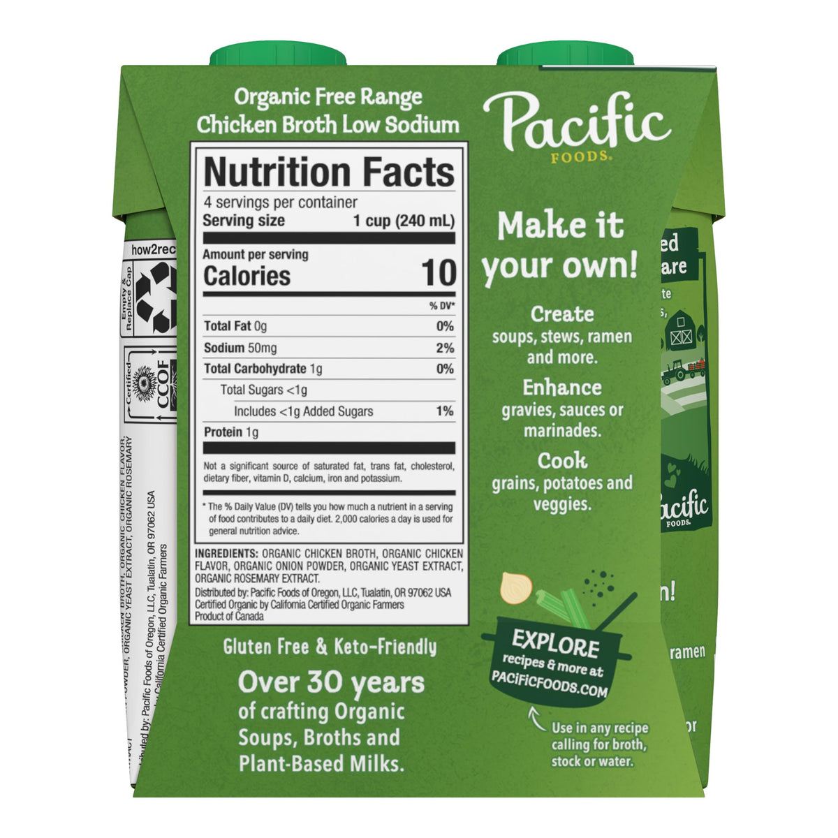 Pacific Foods six-pack packaging conveys bulk convenience for meal prep.