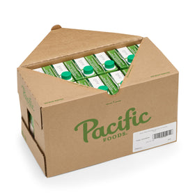 Pacific Foods unsweetened vanilla hemp milk carton on shelf, dairy-free option for everyday beverages.