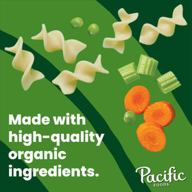 Pacific Foods soup can label displays USDA Organic certification.