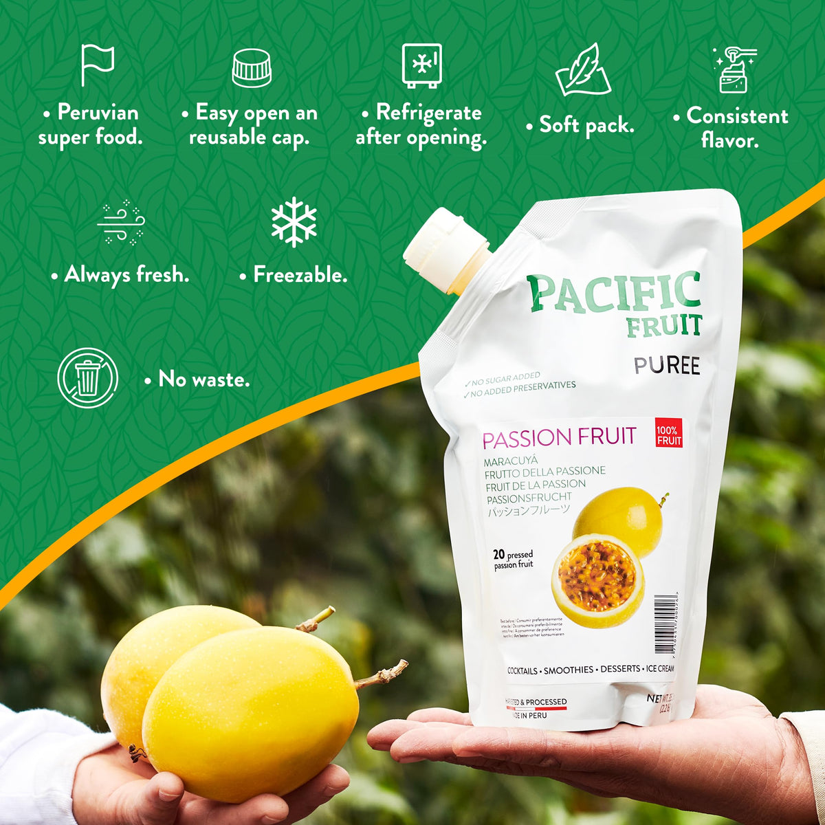 Pacific Fruit Pura Fruta cocktail idea with mango and passion fruit.
