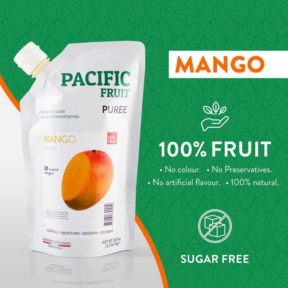 Pacific Fruit Mango Puree in a cocktail glass for authentic flavor.
