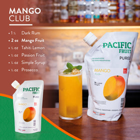 Pacific Fruit Mango Puree blended into a smoothie with rich mango sweetness.