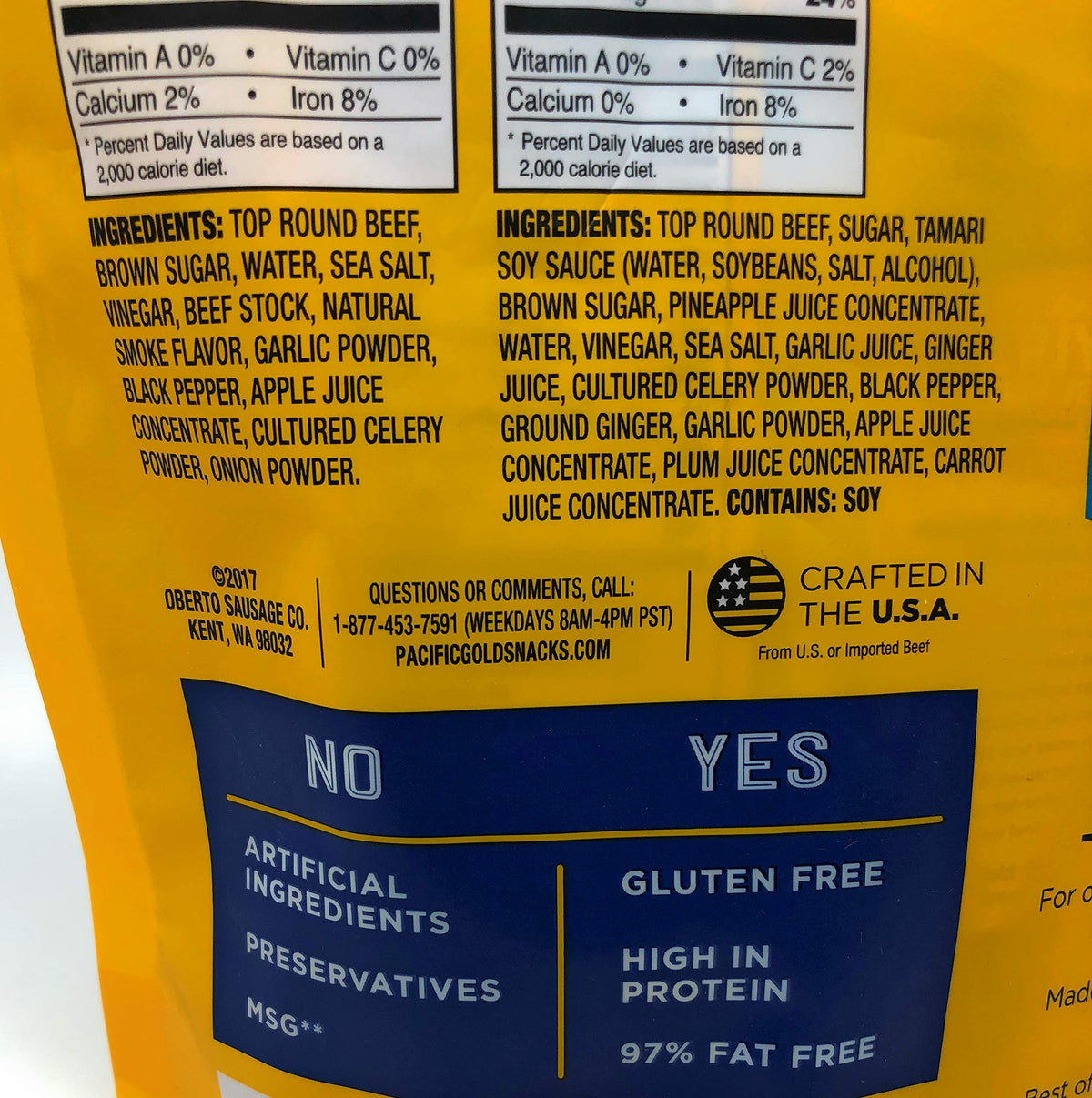 Pacific Gold packaging shows a two-bag pack offering value for snacking.