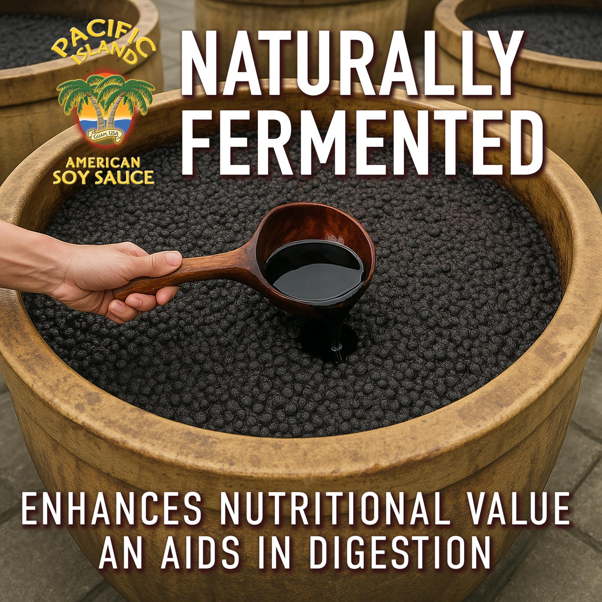 Pacific Island Naturally Fermented Soy Sauce packaging in a 2-pack display shows USA-made convenience.