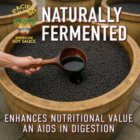 Pacific Island Naturally Fermented Soy Sauce packaging in a 2-pack display shows USA-made convenience.