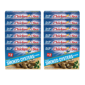 Pacific Pearl smoked oysters in water can packaging highlighting fresh flavor and pantry-ready convenience.