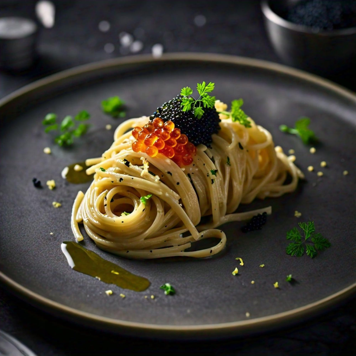 Pacific Secrets Black Vegan Caviar on cracker demonstrates elegant hors d'oeuvre possibilities.