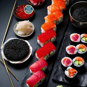 Pacific Secrets kosher certification label and Israel production note support trusted vegan caviar quality.