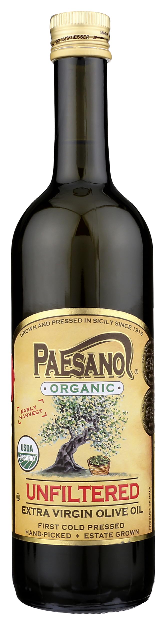 Paesano Olive Oil bottle pouring for fresh cooking and vibrant dressings.