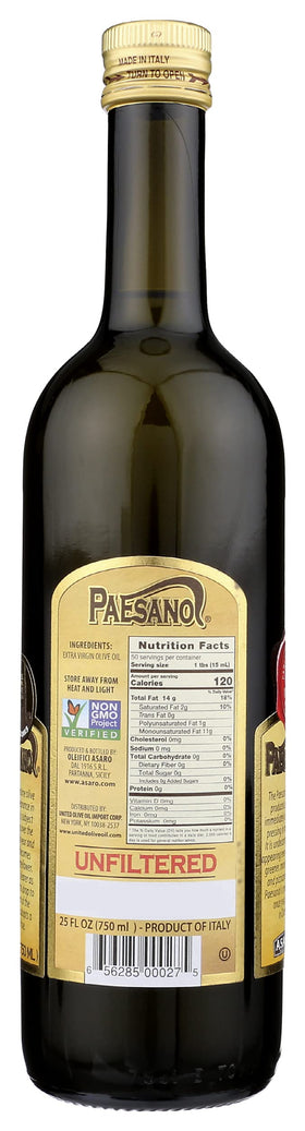 Close-up of Paesanol oil s cloudy emerald color signaling natural unfiltered quality.