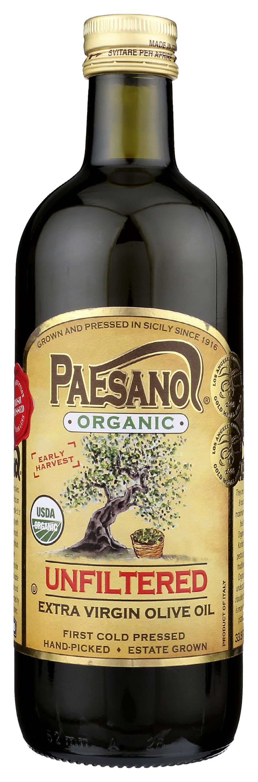 Paesanol organic unfiltered olive oil bottle pour for finishing dishes.