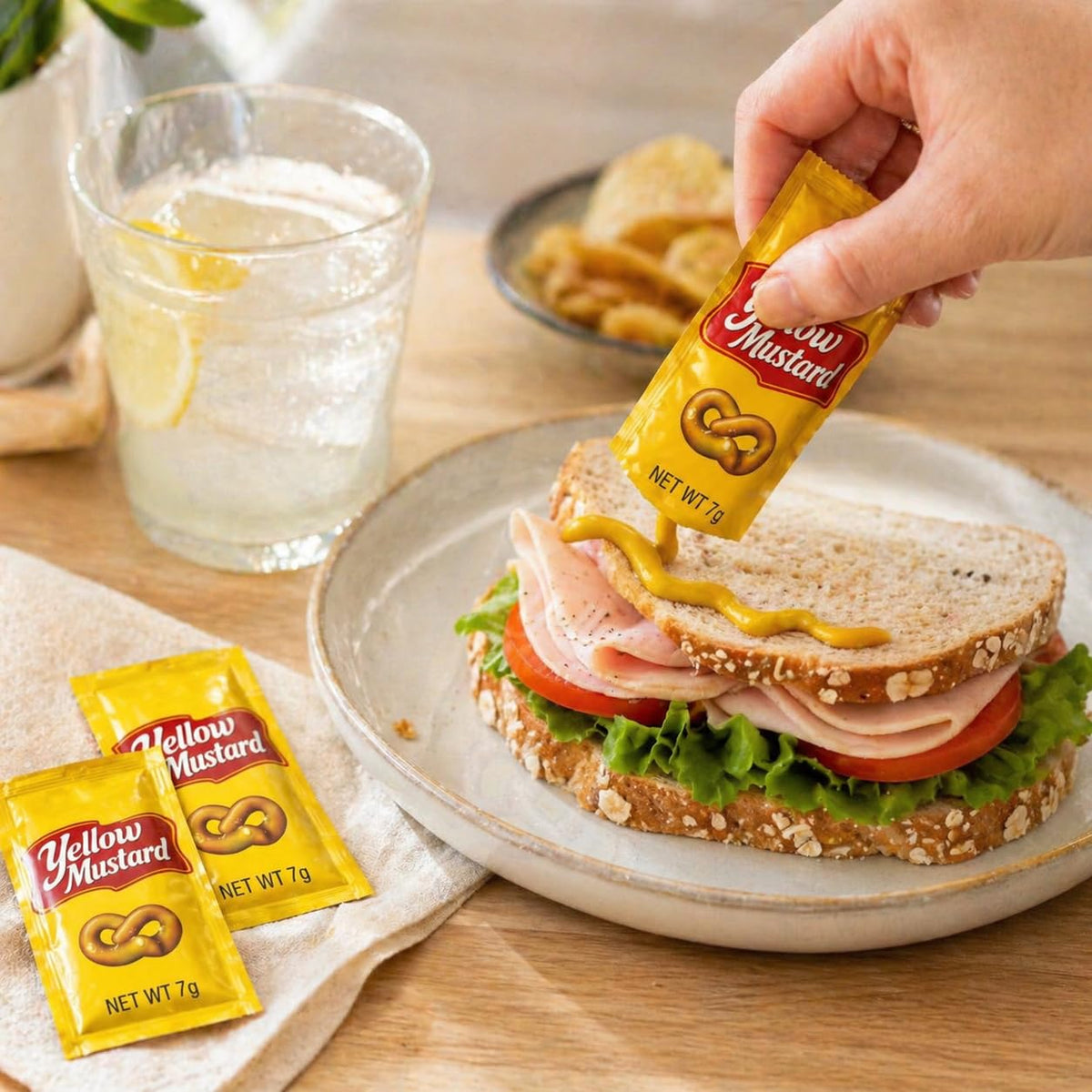 Restaurant and catering use of mustard packets for bulk service